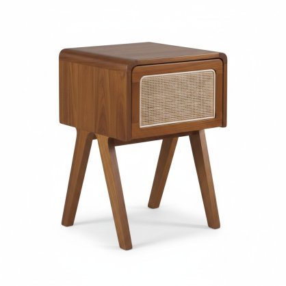 Teak Bedside Table with Natural Rattan